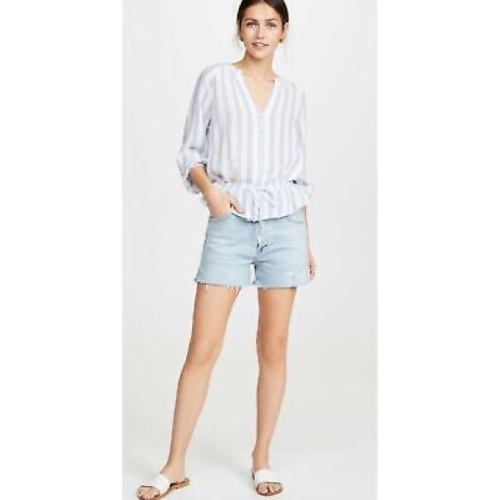 NWOT Rails Marti Cayman Stripe White Linen Blend Long Sleeve Blouse Size Large - Picture 5 of 16
